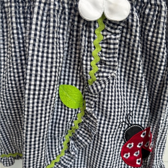 Rare Editions 4T Girls Black and White Gingham Ladybug Floral Sleeveless Dress - Picture 4 of 7